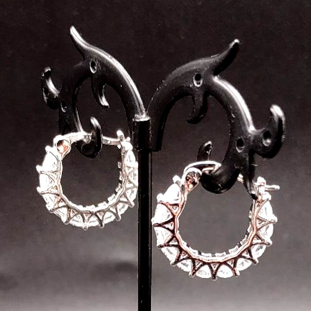 925 Silver Plated CZ Diamonds Hoop Earrings Lever Back Womens Birthday Gift